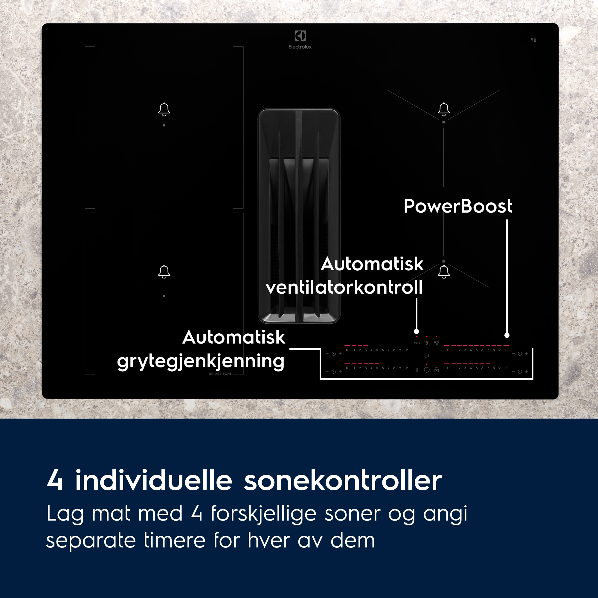 Electrolux - Induksjonstopp med integrert ventilator - HHOB760S