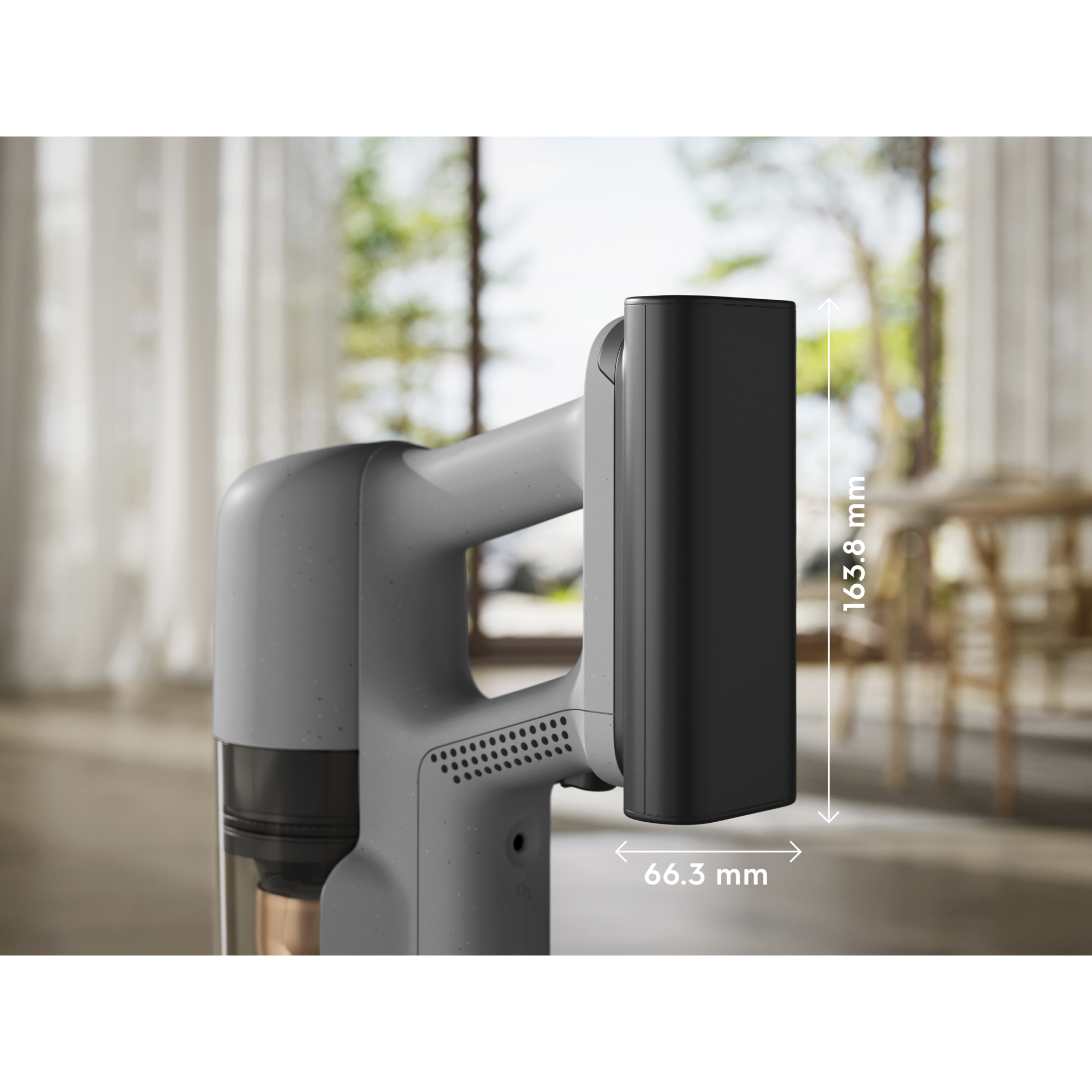 Battery-powered hand unit designed for easy portability.