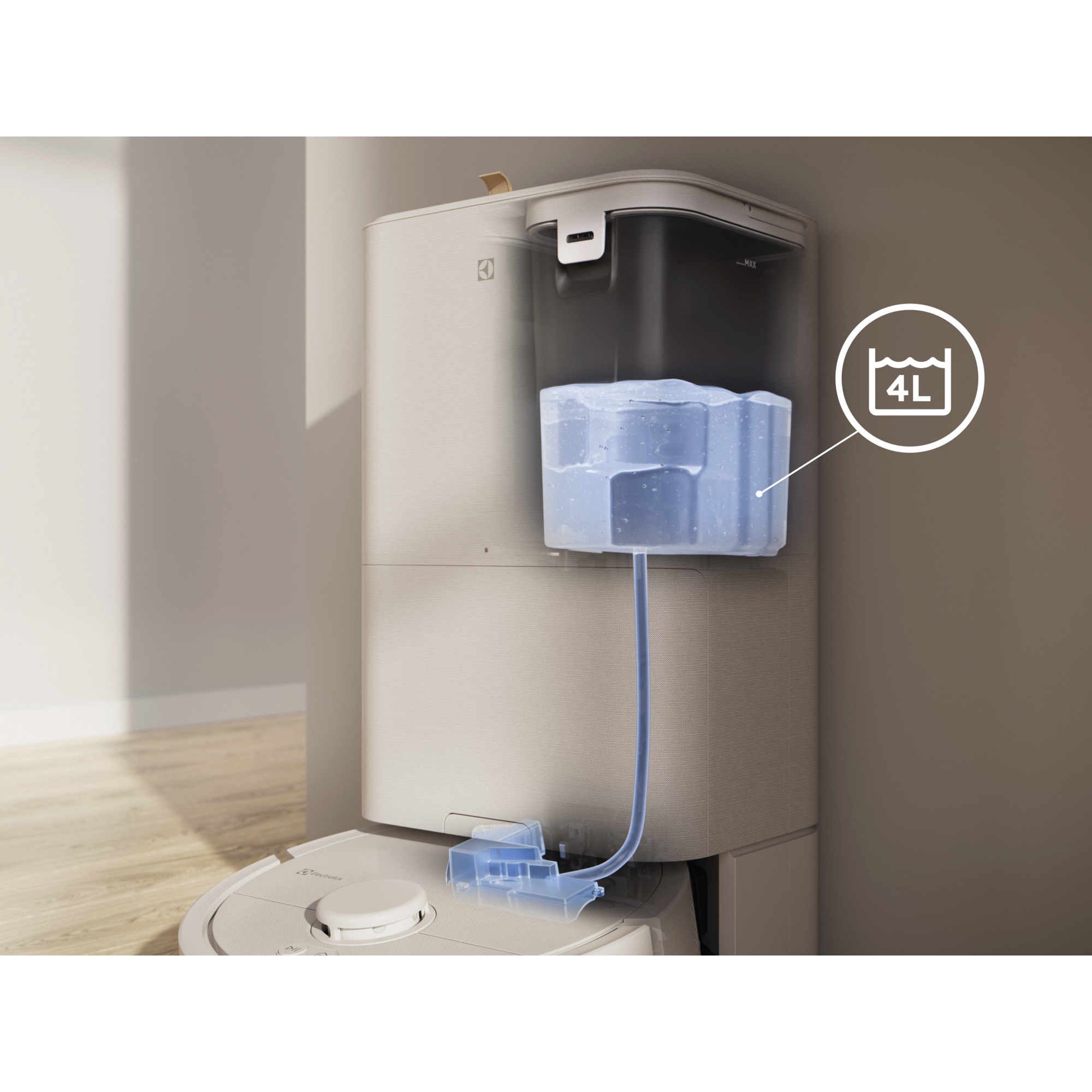4L tank automatically refills water in the robot after each cleaning session. 