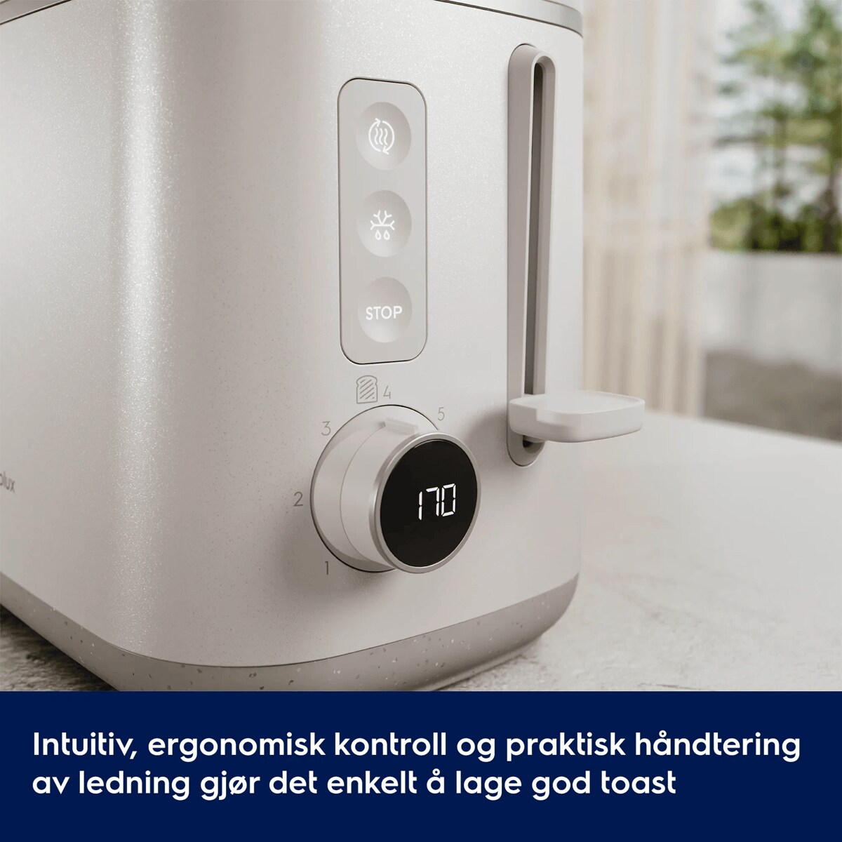 Intuitiv, ergonomisk kontroll og praktisk håndtering av ledning gjør det enkelt å lage god toast.