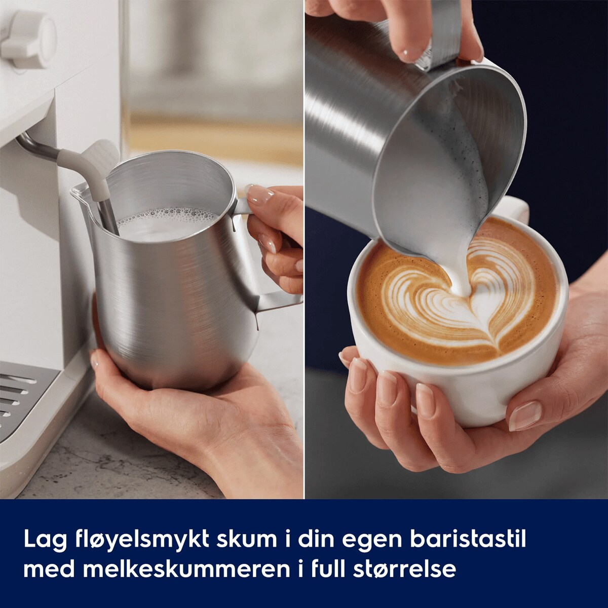 Lag fløyelsmykt skum i din egen baristastil med melkeskummeren i full størrelse