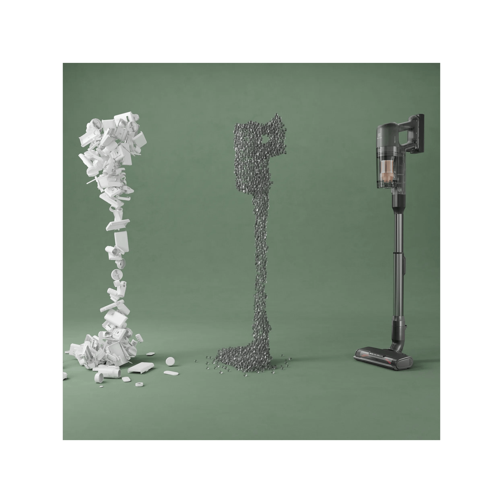 Cordless cleaner made with recycled materials, highlighting sustainability.