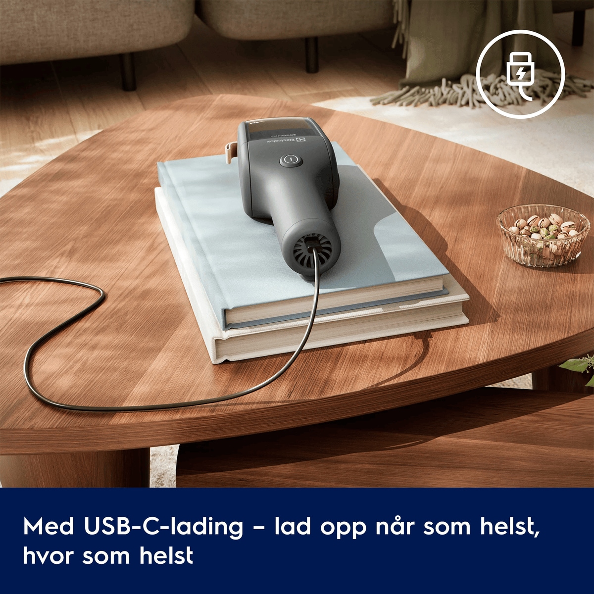 Med USB-C-lading – lad opp når som helst, hvor som helst