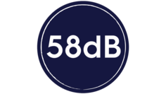 Et klistremerke som oppgir støynivået på 58 dB